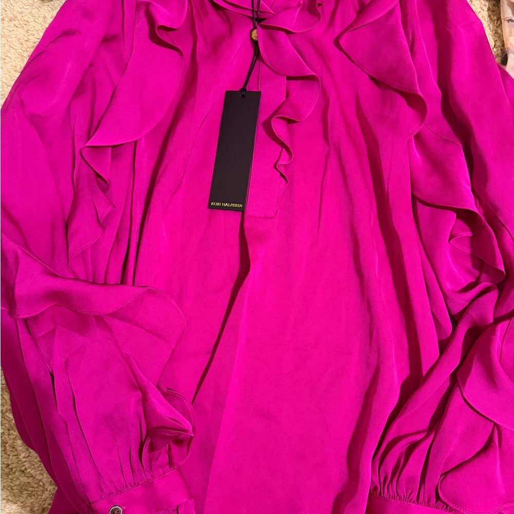 Kobi Halperin Vibrant Pink Ruffle Blouse